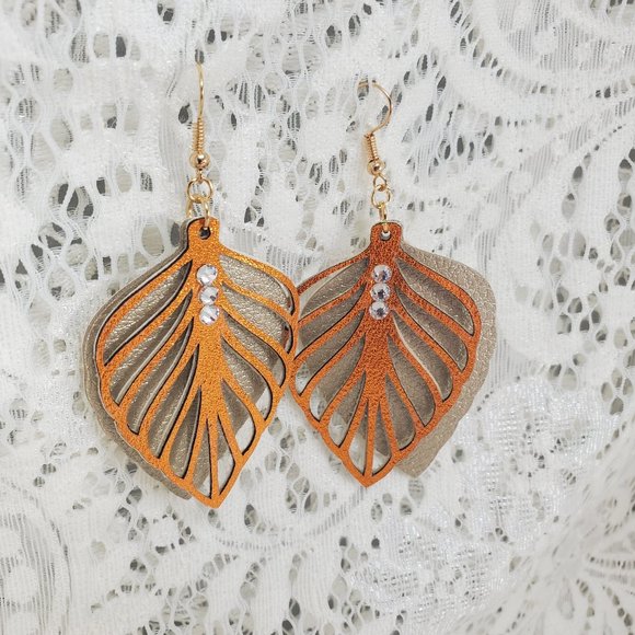 Fall Leaves Faux Leather Textured Earrings - Picture 2 of 9